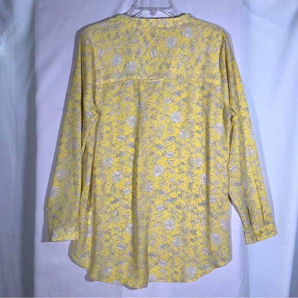 Rose and Olive Button Down Yellow and Gray Chintz Floral Blouse Womens Large - Picture 7 of 7